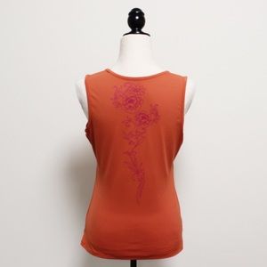 Title Nine Orange Pink Floral Back Print V Neck Sleeveless Stretch Tank Top